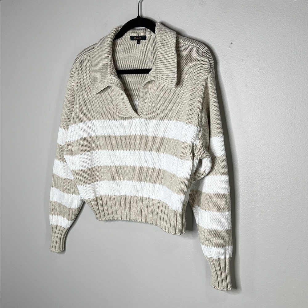 QUINCE 100% Organic Cotton Cropped Polo Sweater in Beige Ivory size Small - Picture 3 of 12